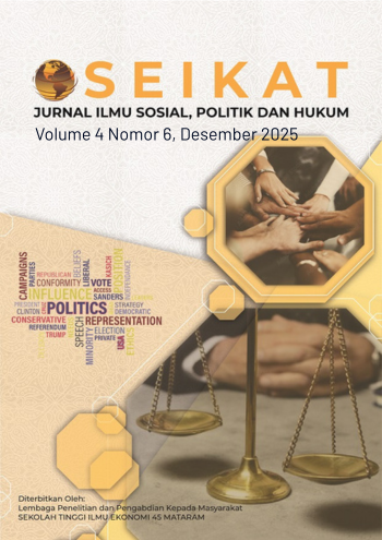 					View Vol. 4 No. 6 (2025): SEIKAT: Jurnal Ilmu Sosial, Politik dan Hukum, Desember 2025
				